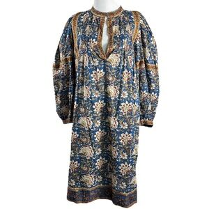 Lola Australia Bohemian 70s Indian Cotton Block Print Tunic Dress Medium Large